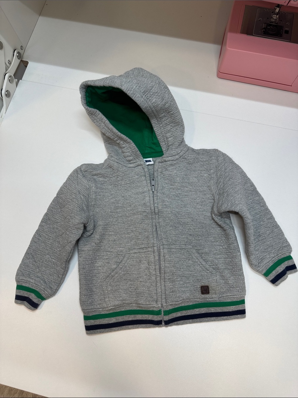 Janie and Jack Hooded Zip Sweatshirt - Gray with Green Trim